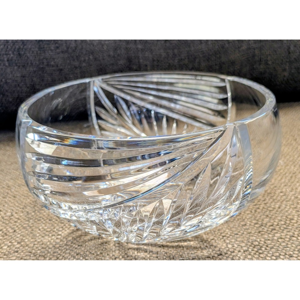 Vintage Bohemian Clear Cut Crystal Serving Bowl Vase Heavy Beautiful Piece
